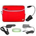 Red Amazon Kindle DX Carrying Sleeve With Extra Pocket + Rapid Kindle DX Car Charger + Kindle DX Wall Charger + Black Ebook Reader LED Light + Live*Laugh*Love Wrist Band!!! (Kindle DX Not Included)