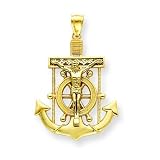 14k Two-tone Diamond-cut Mariner's Cross Pendant