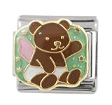 SilverBin Enamel Paint Angel Teddy Bear Stainless Steel Italian Charm Link