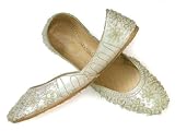 Beachcombers! Ethnic Embellished Silk Beaded & Sequin Bridal Indian Khussa Wedding Shoes Ivory