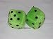 3 Fuzzy Dice for Rear View Mirror Lime Green with Black Dots
