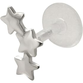 Falling Stars - 925 Sterling Silver & Bioplast Tragus Earring or Labret Lip Ring