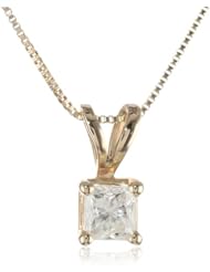 10k Yellow Gold Princess-Cut Diamond Solitaire Pendant Necklace (1/4 cttw, I-J Color, I2-I3 Clarity), 18"