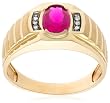 10k Yellow Gold Lab Created Ruby and Diamond Men's Ring