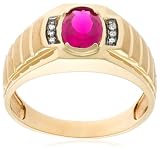 10k Yellow Gold Lab Created Ruby and Diamond Men's Ring