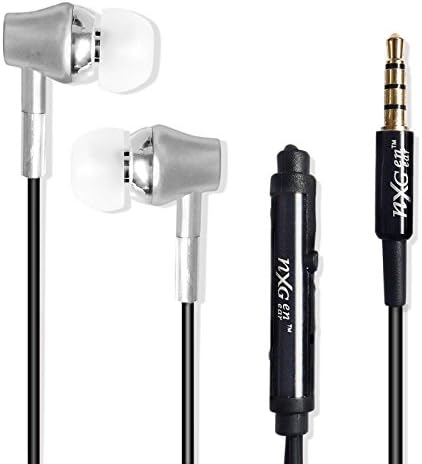 NexGenGear Premium Quality Earphones 3.5mm Plug Handsfree Stereo Basspro Headset Ear Bud Microphone with Answer and End Button For Many Cell Phones, Tablets iPod Models (Silver)