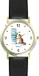 Orange & White Cat Scratching Sofa - Cat Cartoon or Comic - JP Animal - WATCHBUDDY&reg; DELUXE TWO-TONE THEME WATCH - Arabic Numbers - Black Leather Strap-Size-Large ( Men's Size or Jumbo Women's Size )