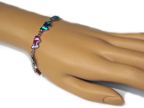 7 " Multicolor Abalone Shell Double Hearts Bracelet, Silvertone