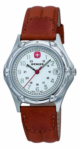 Wenger Standard Issue White Dial Brown Strap Watch Image of Wenger Standard Issue White Dial Brown Strap Watch