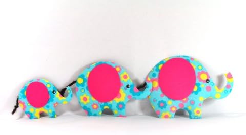 Elephant Family Fabric Thai Handmade Refrigerator Magnet 9.5"x3.5",blue and Pink