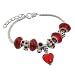 Red Murano Style Glass Beads and Charm Bracelet, 7.5+1" Extender