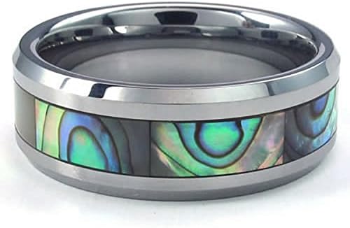Mygoodie Jewelry Mens Abalone Tungsten ring, 8mm Band, Blue Silver