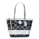 NEW WITH TAGS COACH SIGNATURE STRIPE TOTE DENIM BLUE SILVER F 17433