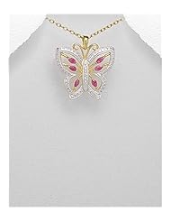 Butterfly Ruby Pendant Necklace In 92.5 Sterling Silver