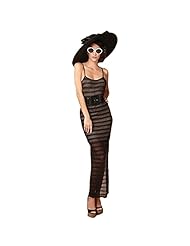 Scoop Neck Nylon/Silk/Spandex Tank Sheer Slit Belted Striped Print Maxi Dress 