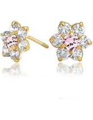 Bling Jewelry Kids Tourmaline Color Safety Screw Back CZ Flower Studs 14k Gold