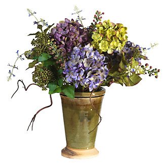 New Nearly Natural Mixed Hydrangea w/Ceramic Vase Silk Flower Arrangement Perfect Brilliant Color