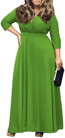 Sheinside Women V-Neck 3/4 Sleeve Plus Size Long Maxi Dress
