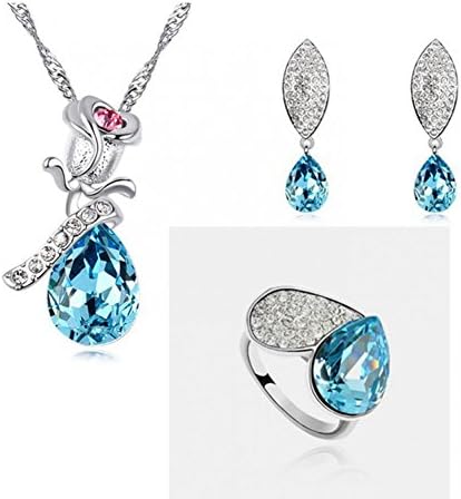 Loving Pop Hot Sale Jewelry Set Silver Gold Plated Austrian Crystal Accesories EarringNecklaceRing Flower Set For Women Wedding Jewelry