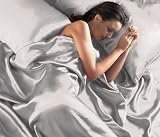 SILVER Satin Double Bed Duvet Cover & Fitted Sheet Set