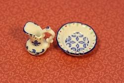 SaLe!!! Miniature Blue and White Pitcher and Washbasin in Porcelain