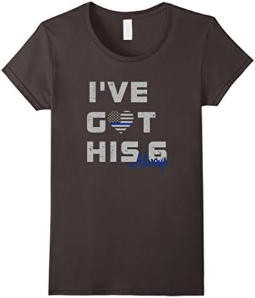 Women's I've Got His Six Always Thin Blue Line Heart Flag T-shirt Large Asphalt