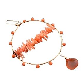 Gold-Filled Pink Coral and Chalcedony Electric Hoop Earrings