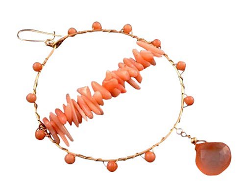Click here to buy Gold-Filled Pink Coral & Chalcedony Electric Hoop Earrings.