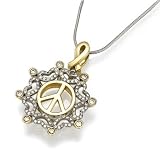 18k Yellow and White Gold Peace Pendant with Hearts