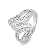 Platinum Plated Sterling Silver Round Diamond Twisted Fashion Ring (1/4 cttw)