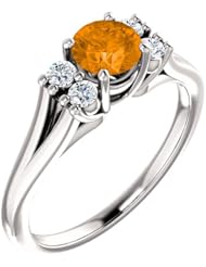 14K White Gold 5.00mm Round Cut Spessartite Garnet and Diamond Ring -- LIFETIME WARRANTY