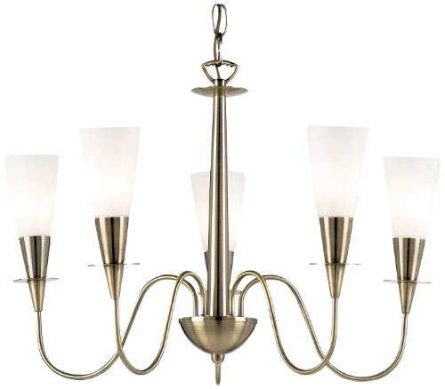 Endon Antique Brass 5 Arm Ceiling Light With Opal Cone Glass Shade/Max 5X 40W G9 Included