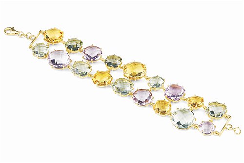 14K Yellow Gold Designer Bracelet, Set with Semi-Precious Multi-Color Stones.
