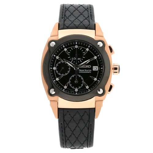 Seiko Men's SNDZ80 Sportura Black Diamond Dial Leather Strap Watch
