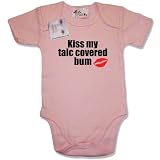 Dirty Fingers Kiss my talc covered bum Baby & Toddler Short Sleeve Bodysuit / BabyGrow, 0-3 months, Pink