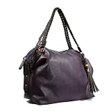 Bamboo Tassel Braided Handle Hobo Bag - Dark Purple