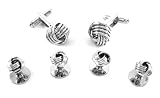 Silver Formal Classic Love Knot Tuxedo Cufflinks and Stud Set