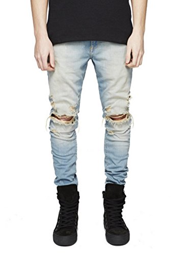 Men's Biker Skinny Distressed Ripped Slim Washed Denim Jeans