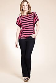 Twiggy for MS Woman Slash Neck Short Sleeve Striped Top