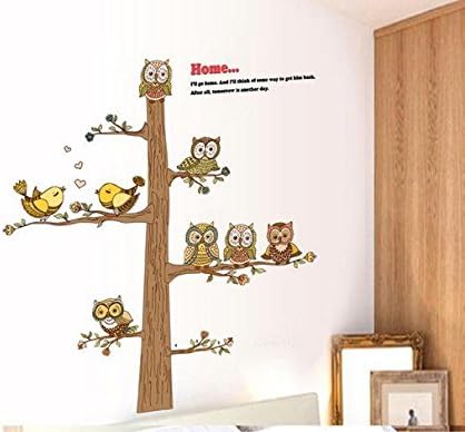 51" jungle owl tree wall sticker 6x owl with birds nursery wall decor removable decal