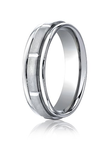 (Lifetime Guarantee) 18k White Gold Wedding Band Ring, Comfort Fit 8 Cuts, 6mm wide Size 4