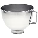 KitchenAid 4.5 quart stainless steel mixer bowl with handle.