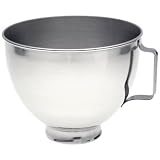 KitchenAid 4.5 quart stainless steel mixer bowl with handle.
