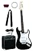 Fender Starcaster Strat Electric Guitar Starter Pack with Amplifier, Cable, Strap, Strings, and Picks - Black
