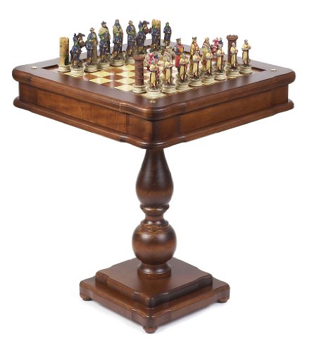 Hand Painted Crusade Chessmen & Verona Game Center Table From Italy
