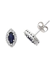 0.76CTW 14K White Gold Genuine Blue Sapphire and Diamond Stud Earrings