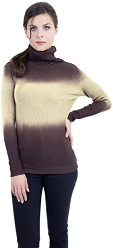 Women Long Sleeve Turtle Neck Rib Fine-Knit Gradient Color Sweater