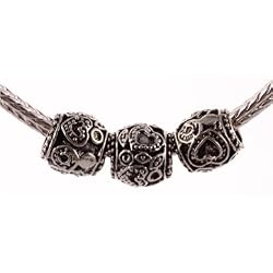 Antique Silver Plated Barrell Spacer Bead Fits Pandora, 3pc Pkg