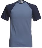 Fruit of the Loom Short Sleeve Baseball T Shirt in Steel blue / navy Size S
