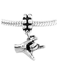 Sterling Silver I Love You Sign Language Dangle Bead Charm